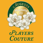Magnolia Augusta Golf Ball Marker t-shirt – close-up of white Magnolia Augusta Golf Ball Marker lettering and Players