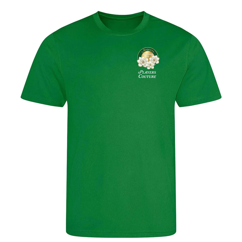 Magnolia Augusta Golf Ball Marker t-shirt – green men's t-shirt with white Magnolia Augusta Golf Ball Marker letters and