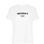 Malcolm X t-shirt – white men's t-shirt with black Malcolm X letters and Players Couture logo on the chest