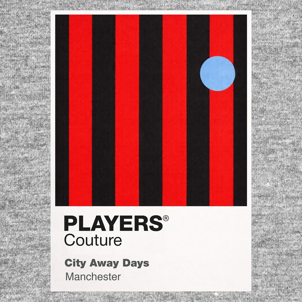 Manchester City Away Classic Football Shirt Colours Frame Men's T-Shirt – grey close-up detail shot of the Manchester City