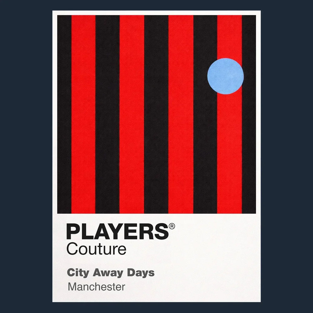 Manchester City Away Classic Football Shirt Colours Frame Men's T-Shirt – navy close-up detail shot of the Manchester City