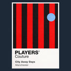 Manchester City Away Classic Football Shirt Colours Frame Men's T-Shirt – navy close-up detail shot of the Manchester City