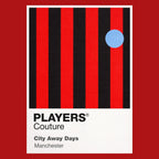 Manchester City Away Classic Football Shirt Colours Frame Men's T-Shirt – red close-up detail shot of the Manchester City
