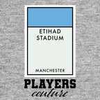 Manchester City Monopoly Card hoodie – grey men's hoodie with black Manchester City Monopoly Card letters and Players