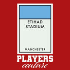 Manchester City Monopoly Card hoodie – red men's hoodie with white Manchester City Monopoly Card letters and Players Couture