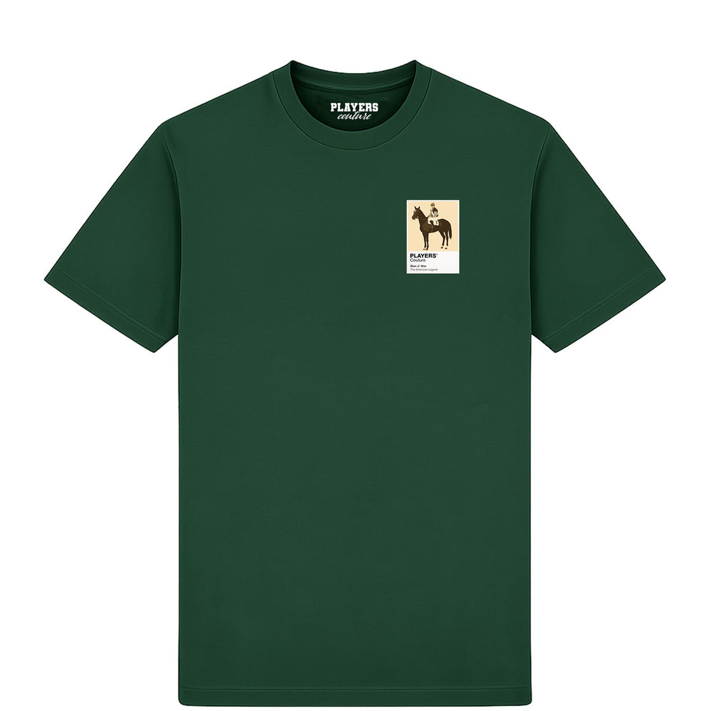 Man o’ War horse racing T-shirt – mens forest green tshirt view