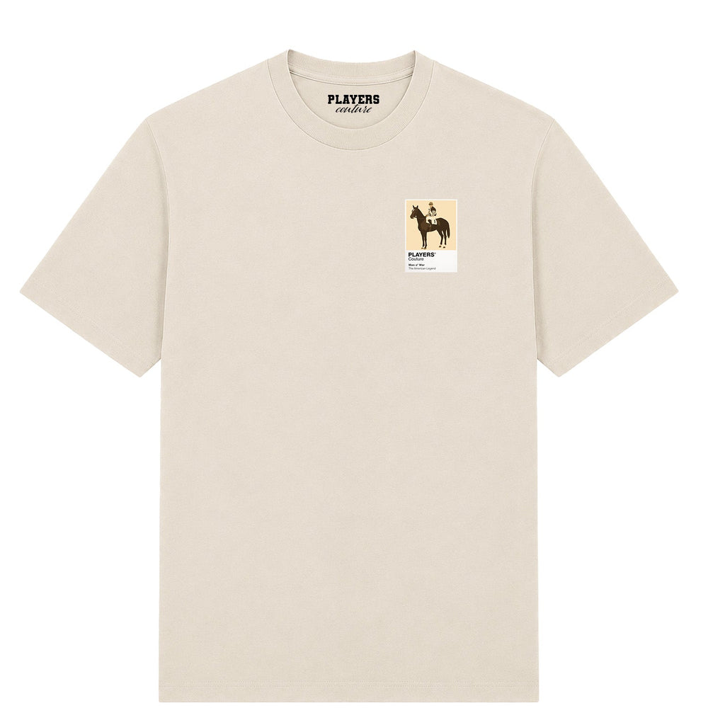 Man o’ War horse racing T-shirt – mens stone tshirt view