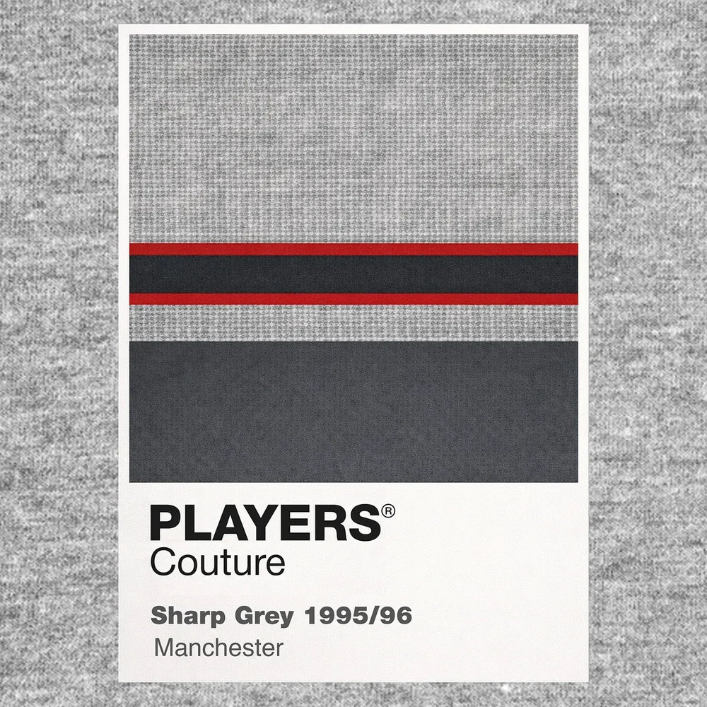 Manchester United Grey Classic Football Shirt Colours Frame Men's Hoodie – grey close-up detail shot of the Manchester