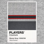 Manchester United Grey Classic Football Shirt Colours Frame Men's Hoodie – grey close-up detail shot of the Manchester