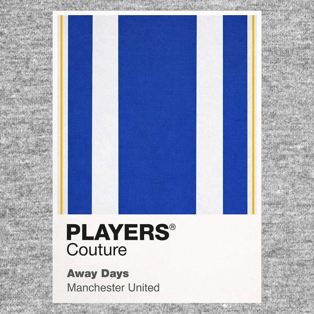 Manchester United Blue & White Classic Football Shirt Colours Frame Men's T-Shirt – blue close-up detail shot of the