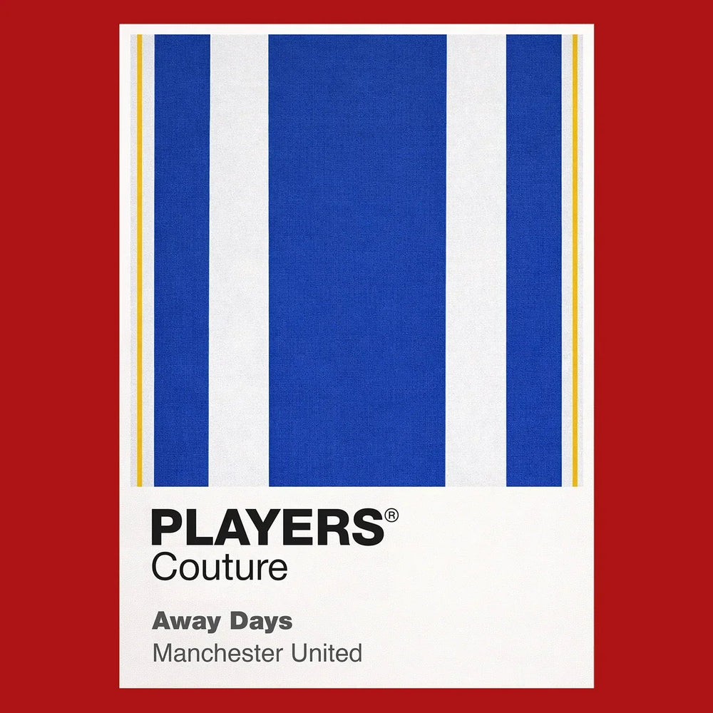 Manchester United Blue & White Classic Football Shirt Colours Frame Men's T-Shirt – blue close-up detail shot of the