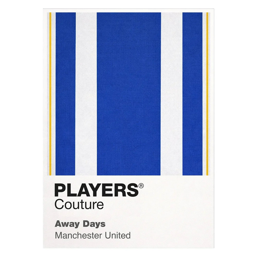 Manchester United Blue & White Classic Football Shirt Colours Frame Men's T-Shirt – blue close-up detail shot of the