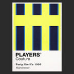 Manchester City Away 1999 Classic Football Shirt Colours Frame Men's T-Shirt – black close-up detail shot of the Manchester