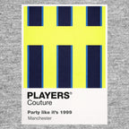 Manchester City Away 1999 Classic Football Shirt Colours Frame Men's T-Shirt – grey close-up detail shot of the Manchester