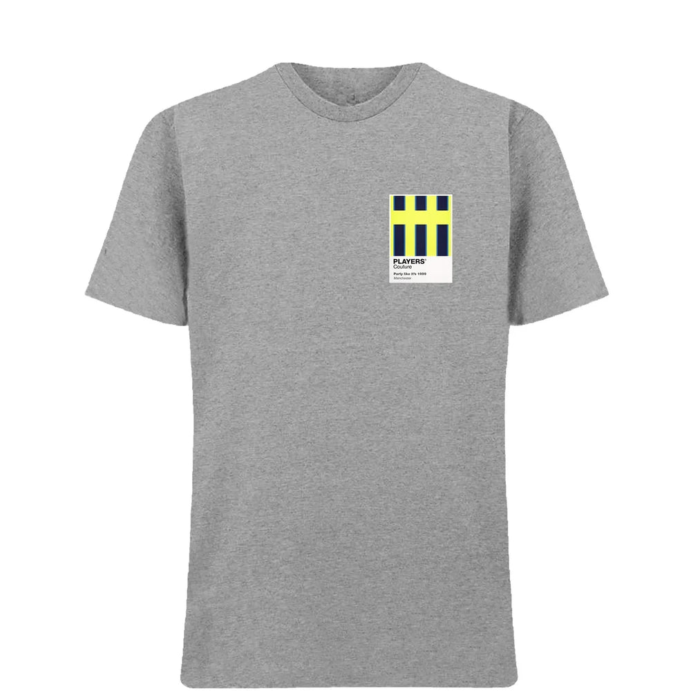 Manchester City Away 1999 t-shirt – grey men's t-shirt featuring the Manchester City Away 1999 Players Couture logo