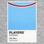 Manchester City Classic Football Shirt Colours Frame Men's T-Shirt – grey close-up detail shot of the Manchester City