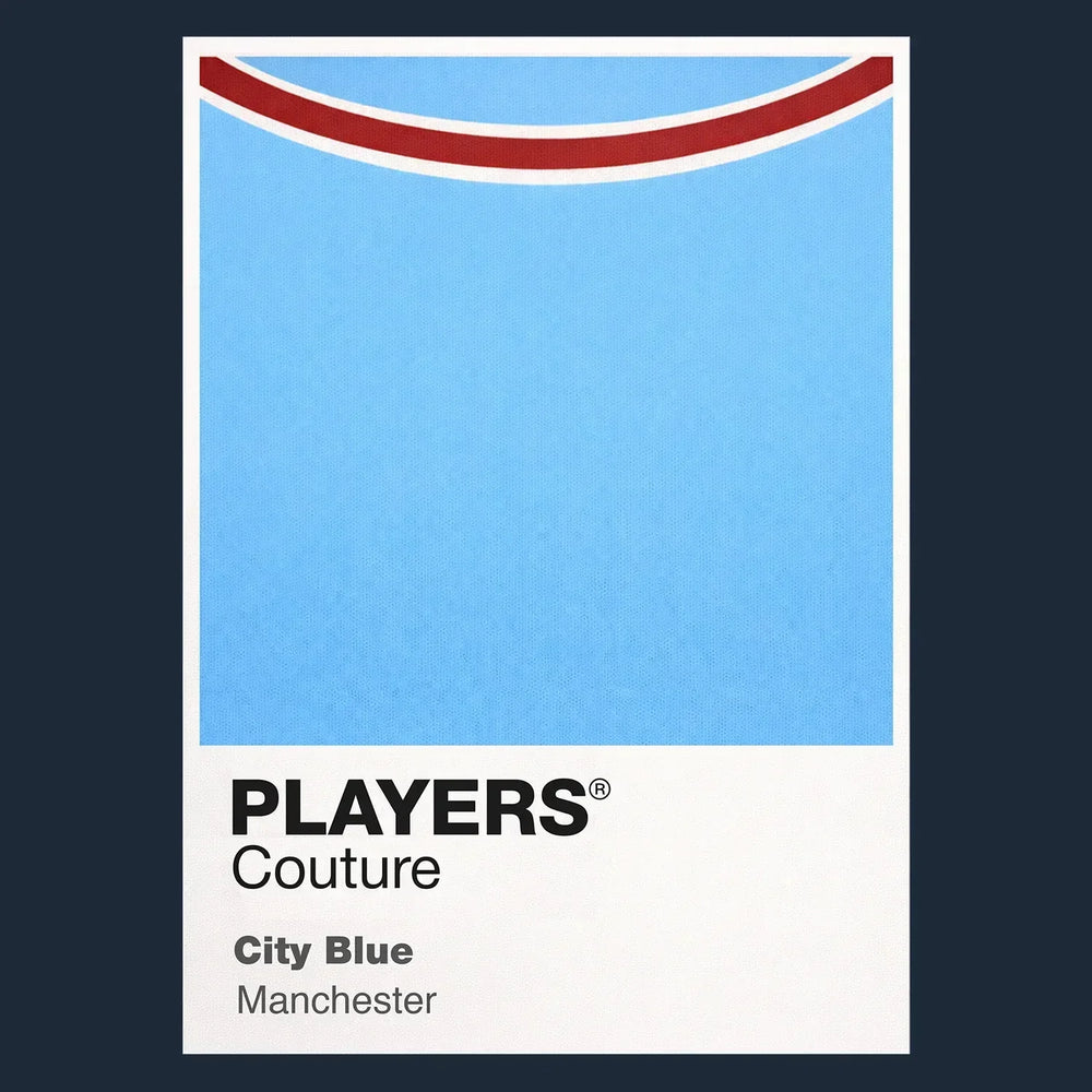 Manchester City Classic Football Shirt Colours Frame Men's T-Shirt – navy close-up detail shot of the Manchester City