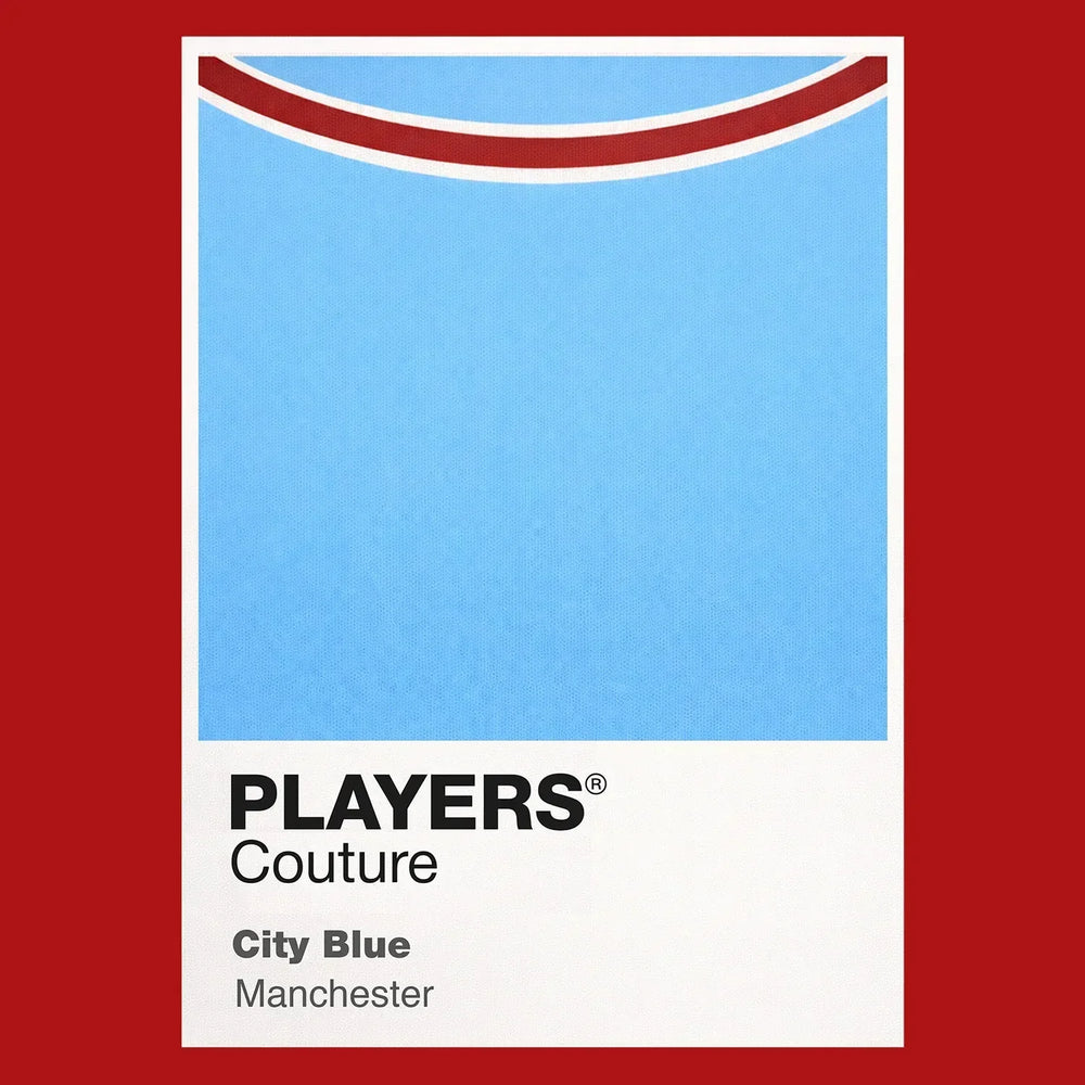 Manchester City Classic Football Shirt Colours Frame Men's T-Shirt – red close-up detail shot of the Manchester City Players