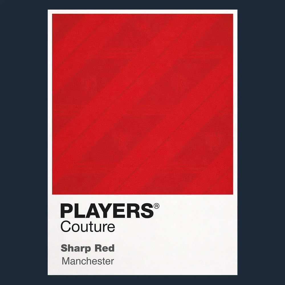 Manchester United Red Classic Football Shirt Colours Frame Men's T-Shirt – red close-up detail shot of the Manchester United
