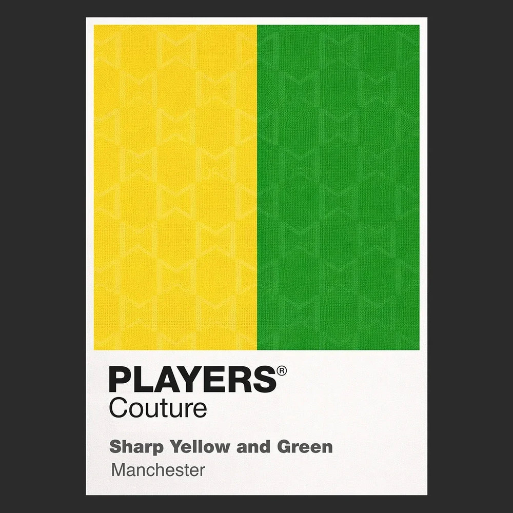 Manchester United Yellow & Green Classic Football Shirt Colours Frame Men's T-Shirt – yellow close-up detail shot of the
