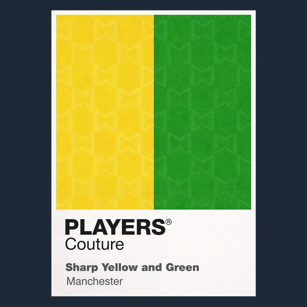 Manchester United Yellow & Green Classic Football Shirt Colours Frame Men's T-Shirt – yellow close-up detail shot of the