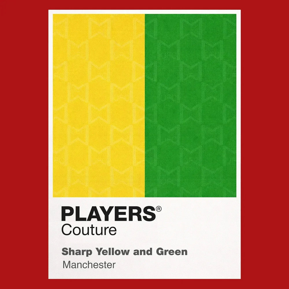 Manchester United Yellow & Green Classic Football Shirt Colours Frame Men's T-Shirt – yellow close-up detail shot of the