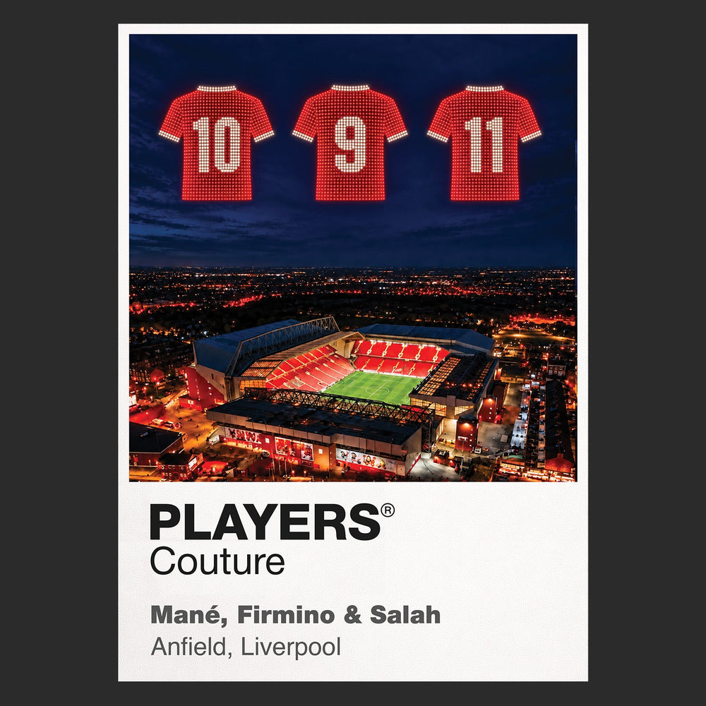 Sadio Mane Roberto Firmino and Mohamed Salah Liverpool Icons in Lights Frame artwork in black