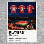 Sadio Mane Roberto Firmino and Mohamed Salah Liverpool Icons in Lights Frame artwork in grey