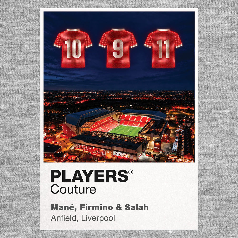 Sadio Mane Roberto Firmino and Mohamed Salah Liverpool Icons in Lights Frame artwork in grey