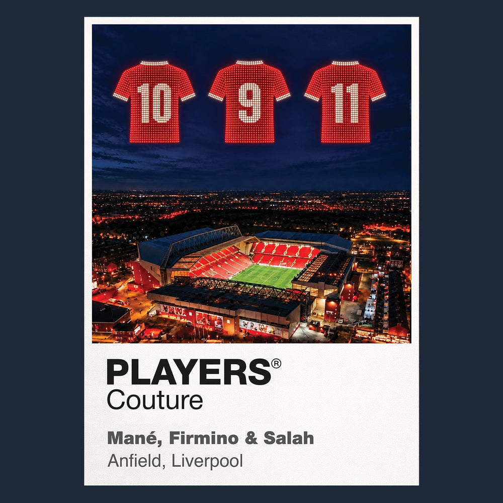 Sadio Mane Roberto Firmino and Mohamed Salah Liverpool Icons in Lights Frame artwork in navy