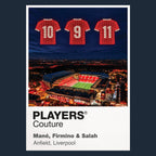 Sadio Mane Roberto Firmino and Mohamed Salah Liverpool Icons in Lights Frame artwork in navy