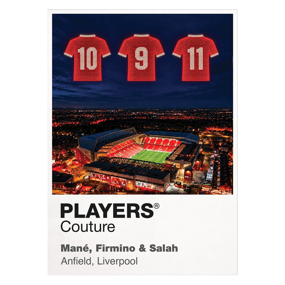 Sadio Mane Roberto Firmino and Mohamed Salah Liverpool Icons in Lights Frame artwork in white