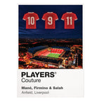 Sadio Mane Roberto Firmino and Mohamed Salah Liverpool Icons in Lights Frame artwork in white
