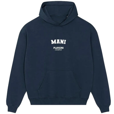 Mani hoodie – stone men's hoodie with black Mani letters and Players Couture logo on the chest
