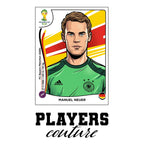 Manuel Neuer World Cup Sticker Men's T-Shirt – white close-up detail shot of the Manuel Neuer Players Couture logo design
