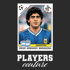 Diego Maradona 1990 Away World Cup Sticker Men's T-Shirt – black close-up detail shot of the Diego Maradona 1990 Away World