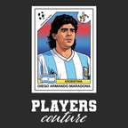 Diego Maradona 1990 Home World Cup Sticker Men's T-Shirt – black close-up detail shot of the Diego Maradona 1990 Home World