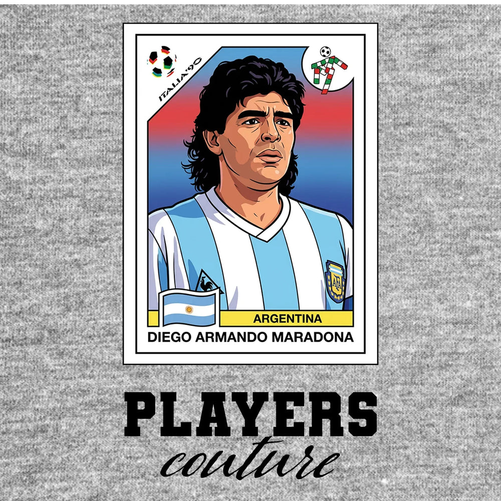 Diego Maradona 1990 Home World Cup Sticker Men's T-Shirt – grey close-up detail shot of the Diego Maradona 1990 Home World