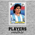 Diego Maradona 1990 Home World Cup Sticker Men's T-Shirt – grey close-up detail shot of the Diego Maradona 1990 Home World