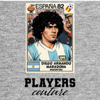 Diego Maradona 1982 World Cup Sticker Men's T-Shirt – grey close-up detail shot of the Diego Maradona 1982 World Cup Players