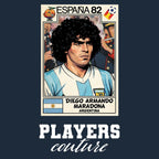 Diego Maradona 1982 World Cup Sticker Men's T-Shirt – navy close-up detail shot of the Diego Maradona 1982 World Cup Players