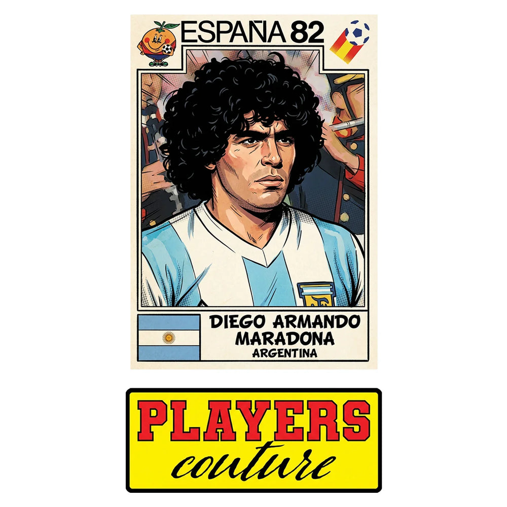 Diego Maradona 1982 World Cup Sticker Men's T-Shirt – close-up detail shot of the Diego Maradona 1982 World Cup Players