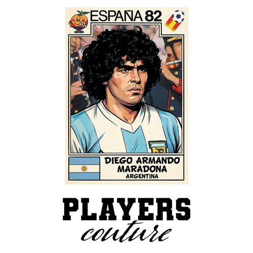 Diego Maradona 1982 World Cup Sticker Men's T-Shirt – white close-up detail shot of the Diego Maradona Players Couture logo