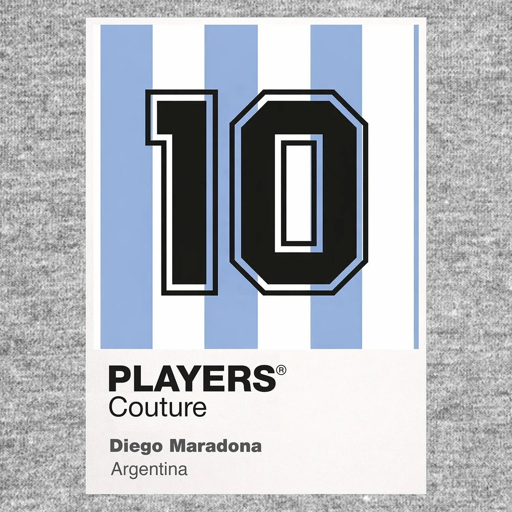 Maradona 10 Football Shirt Frame Men's Hoodie – grey close-up detail shot of the Maradona 10 Football Players Couture logo