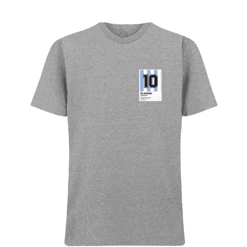 Diego Maradona 10 Football t-shirt – grey men's t-shirt featuring the Diego Maradona 10 Football Players Couture logo