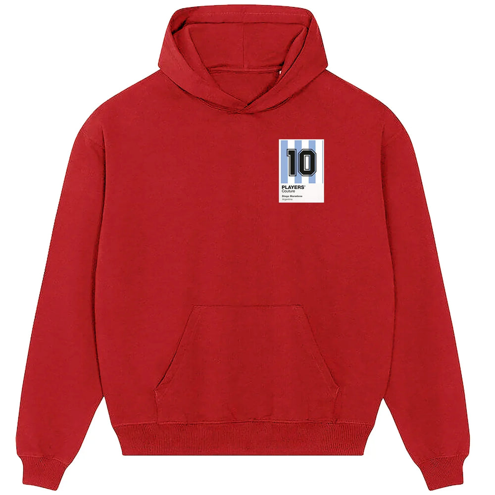 Maradona 10 Football hoodie – red men's hoodie featuring the Maradona 10 Football Players Couture logo