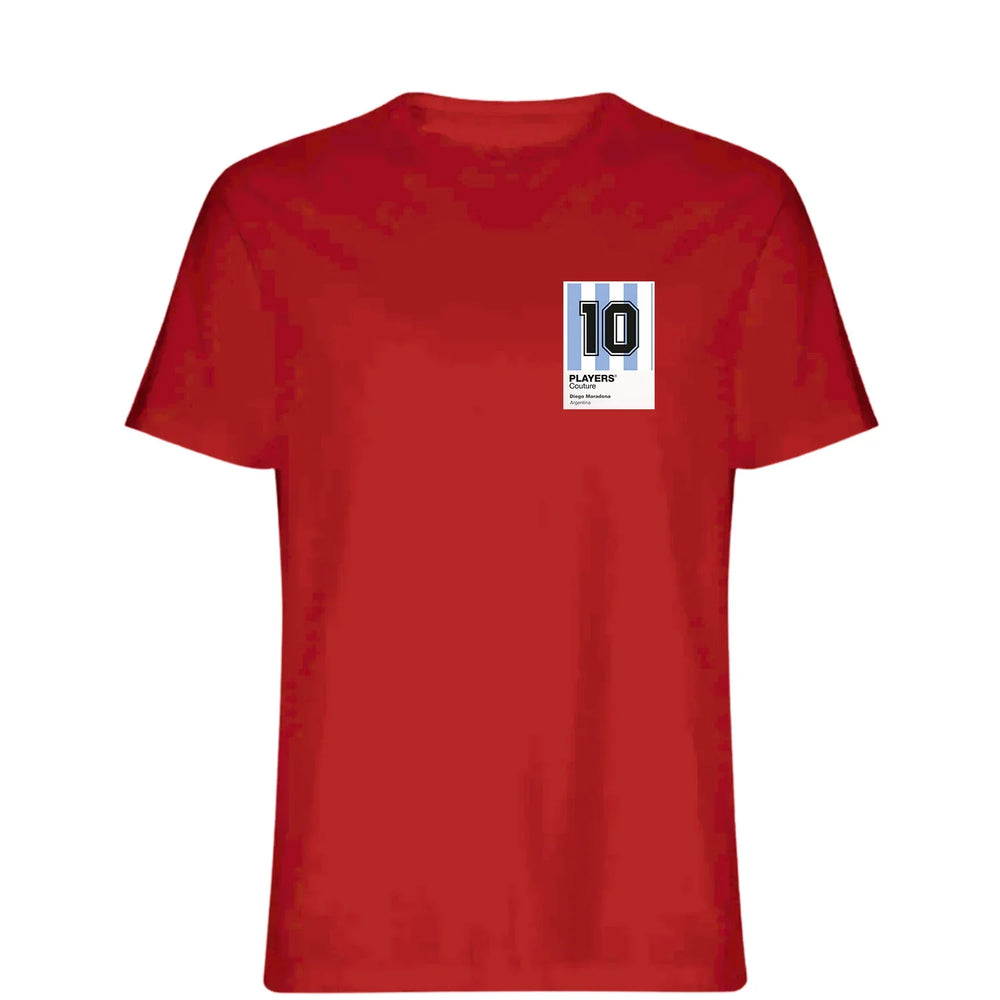 Diego Maradona 10 Football t-shirt – red men's t-shirt featuring the Diego Maradona 10 Football Players Couture logo
