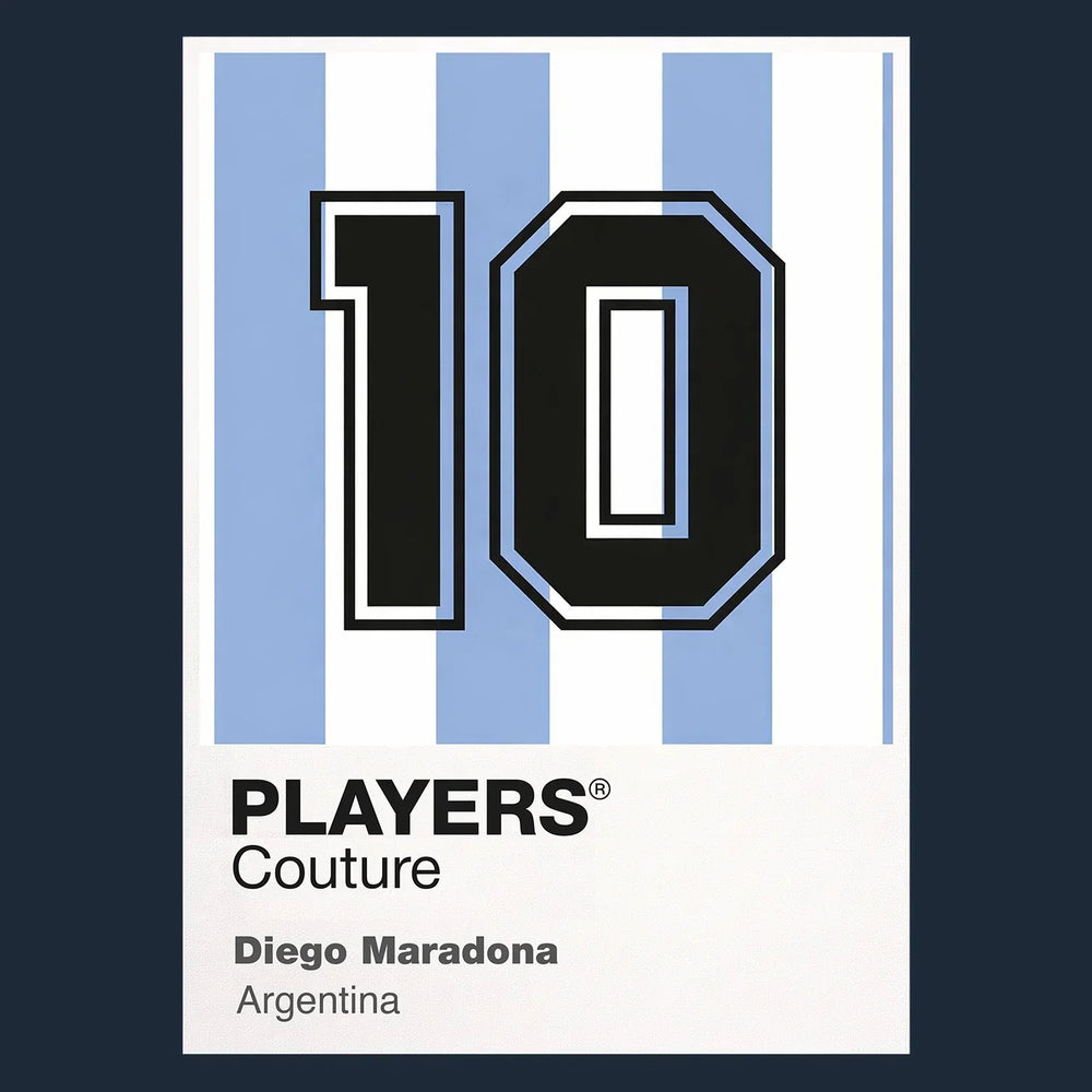 Maradona 10 Football Shirt Frame Men's Hoodie – navy close-up detail shot of the Maradona 10 Football Players Couture logo