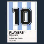 Maradona 10 Football Shirt Frame Men's Hoodie – navy close-up detail shot of the Maradona 10 Football Players Couture logo