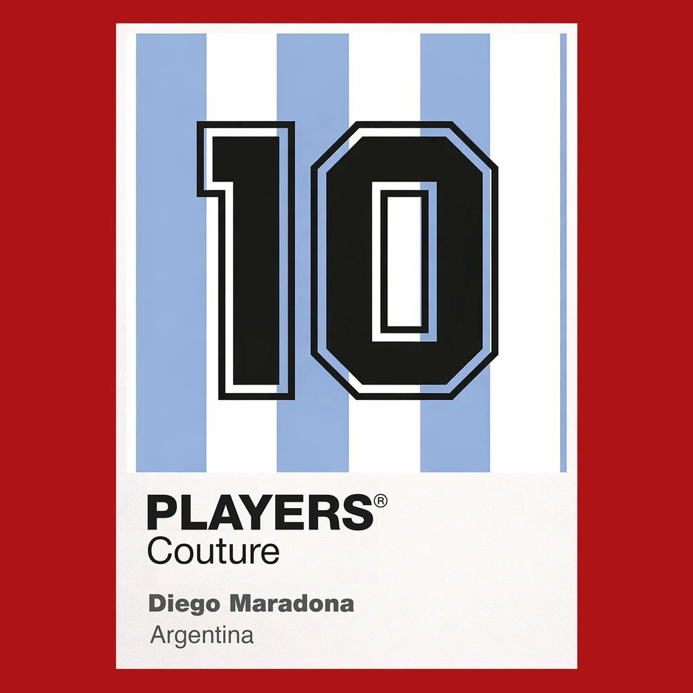 Maradona 10 Football Shirt Frame Men's Hoodie – red close-up detail shot of the Maradona 10 Football Players Couture logo